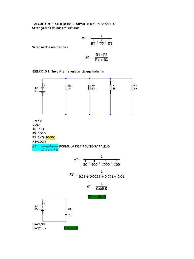 Calculo de Resistencias Equivalentes en Paralelo | PDF