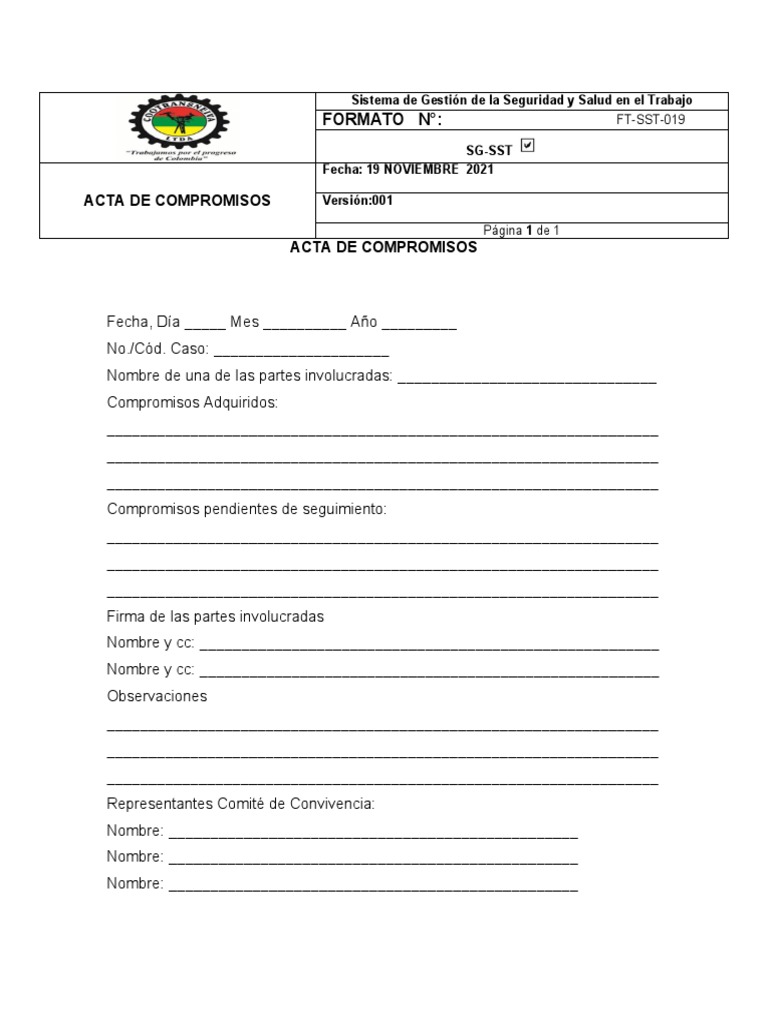 Formato Acta de Compromisos | PDF | Finanzas y dinero