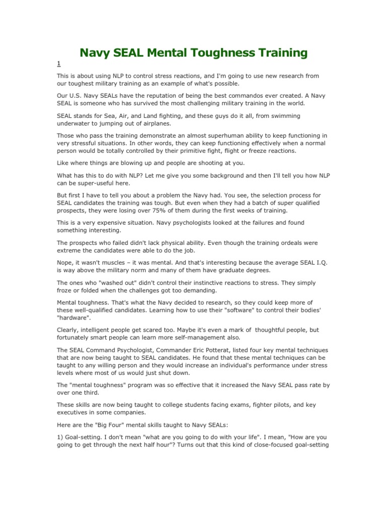Navy SEAL Mental Toughness Training PDF United States Navy Sea Ls