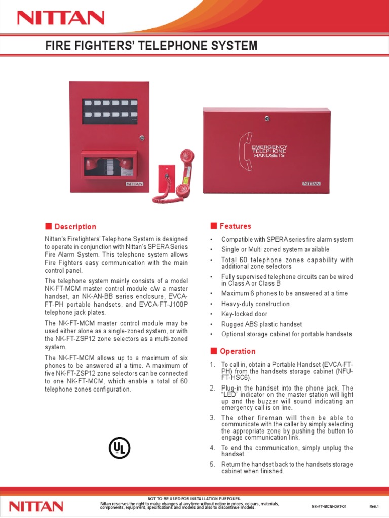 Nittan Fire Fighters' Telephone System NkFtMcmDat01 PDF