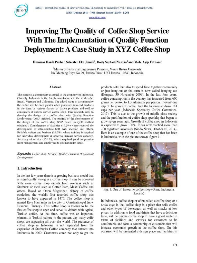 Improving The Quality of Coffee Shop Service With The Implementation of