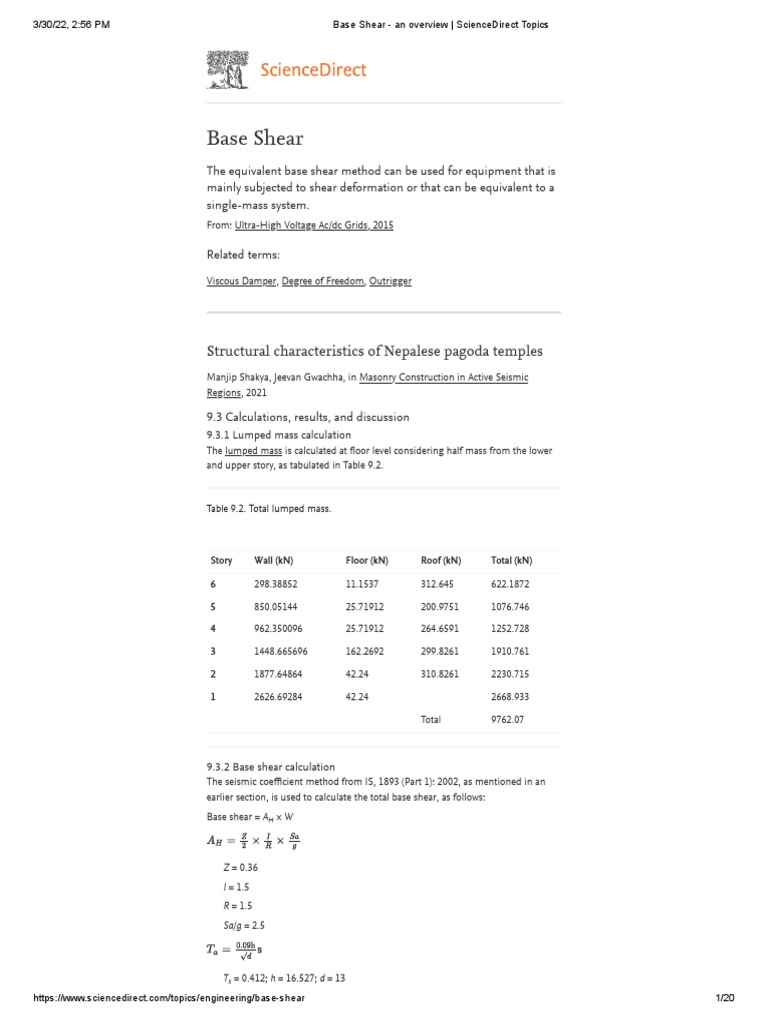 Base Shear - An Overview - ScienceDirect Topics | PDF | Bending ...