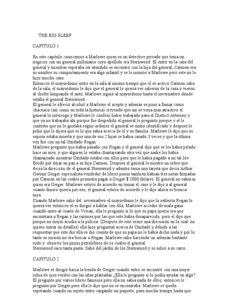 The Big Sleep Resumen en Español PDF Ocio