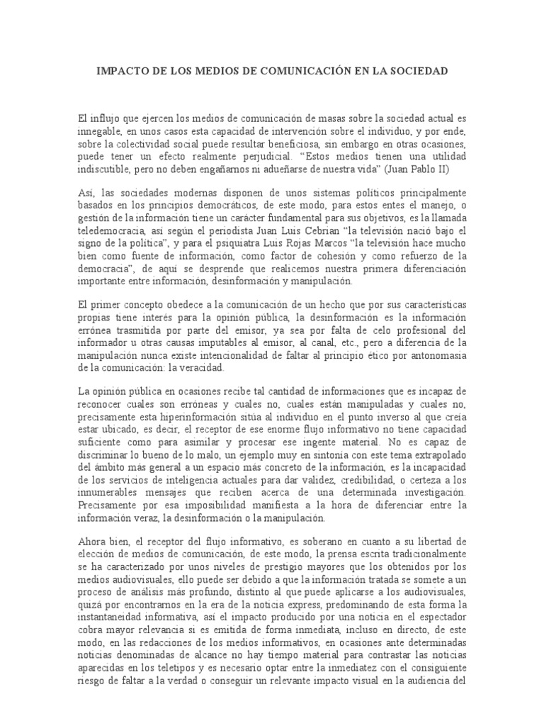 Impacto de los Medios en la Sociedad | PDF | Medios de comunicación en ...