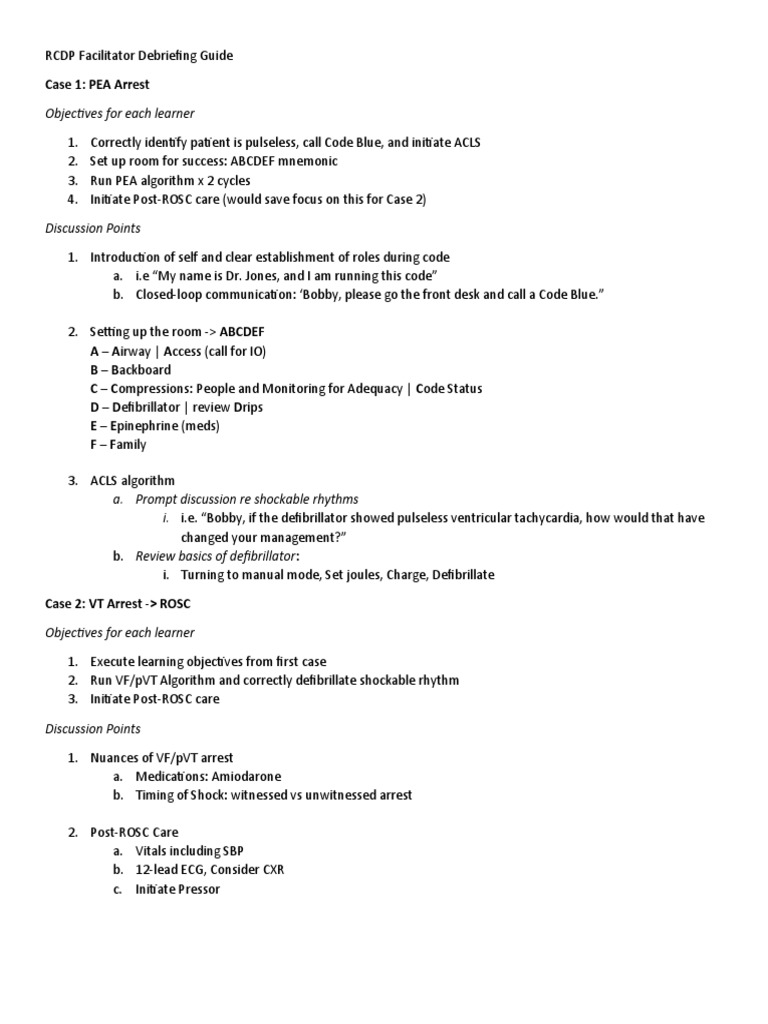 RCDP Facilitator Guide for PEA & VT Arrest | PDF | Medical Emergencies ...