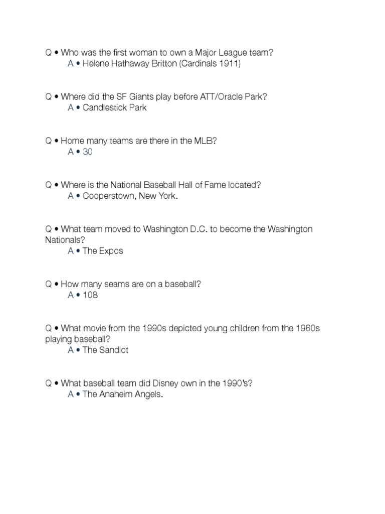 Baseball Trivia PDF