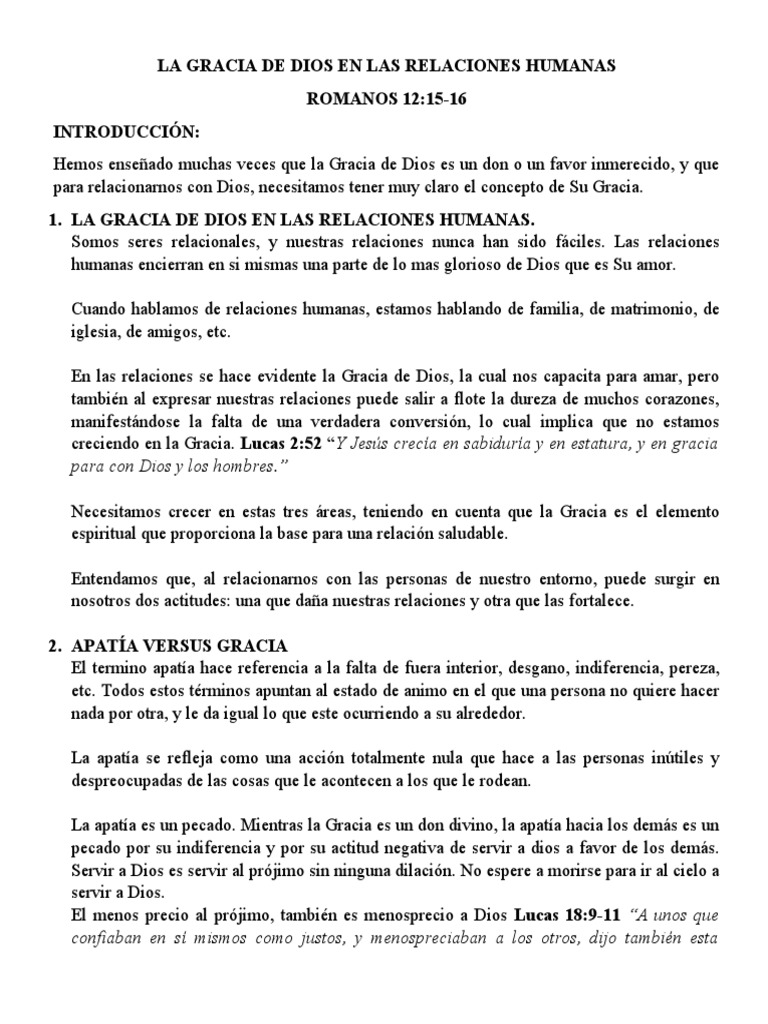 La Gracia de Dios en Las Relaciones Humanas | PDF | Gracia divina | Amor