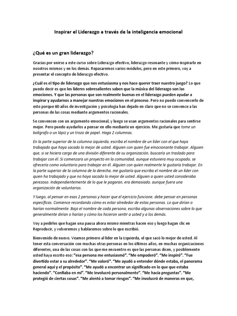 Liderazgo e Inteligencia Emocional | PDF | Liderazgo | Las emociones