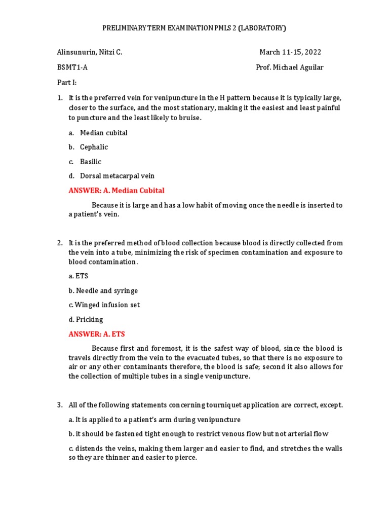 PMLS 2 Preliminary Exam Review | PDF | Dangerous Goods | Vein