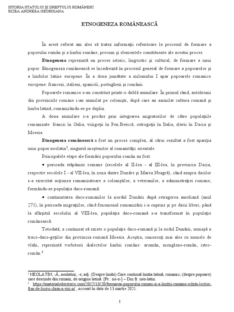 2.etnogeneza Românească - Rizea Andreea | PDF