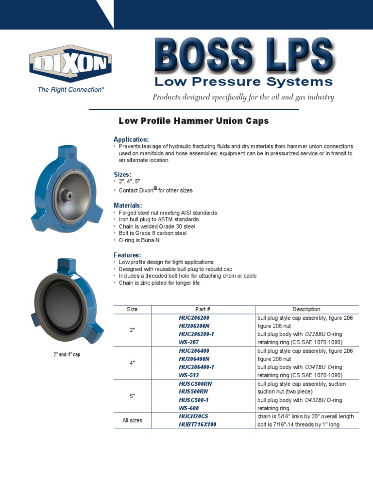 Low Profile Hammer Union Caps - 2017 | PDF | Screw | Electrical Connector