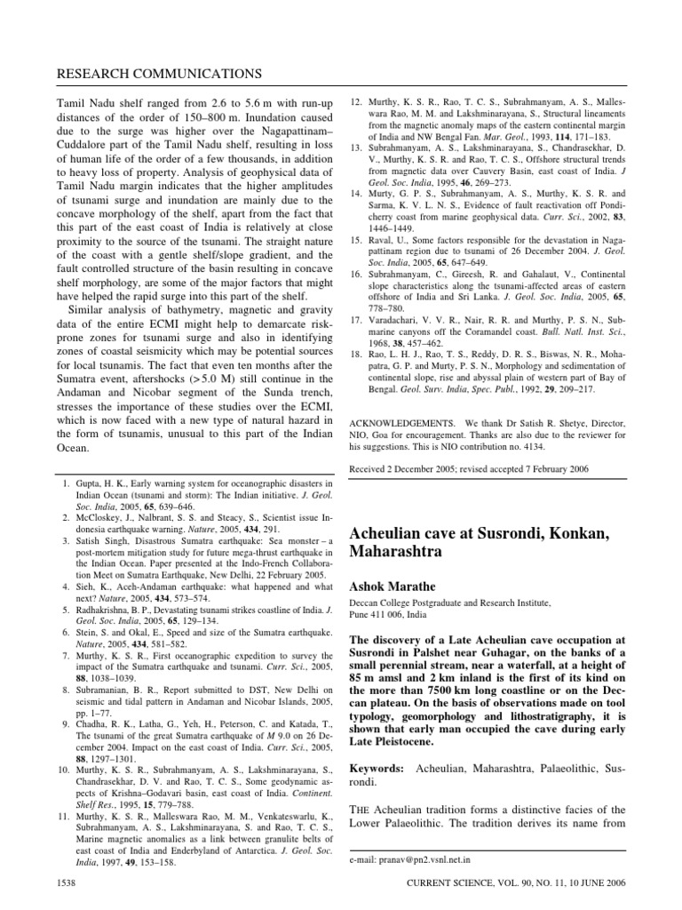 Acheulian Cave Discovery in Palshet | PDF | Tsunami | Earth Sciences
