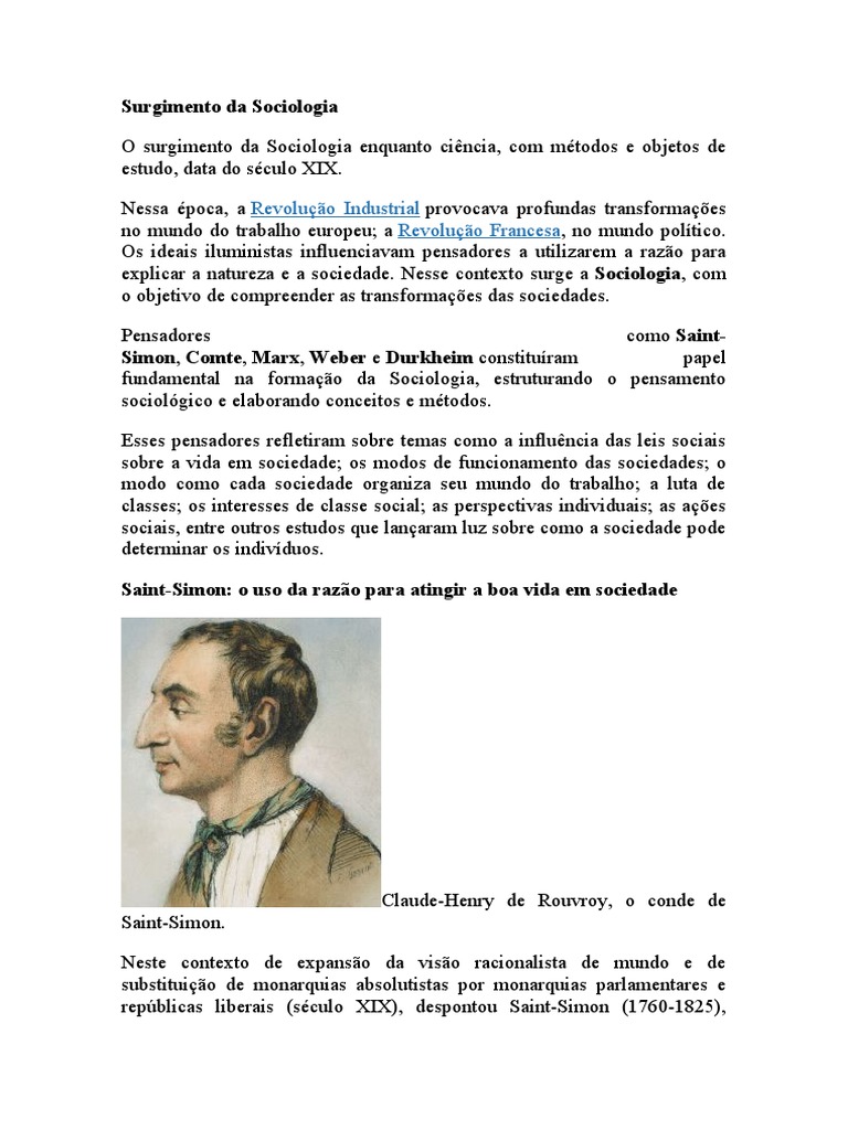 Surgimento da Sociologia no Século XIX | PDF | Sociologia | Émile Durkheim