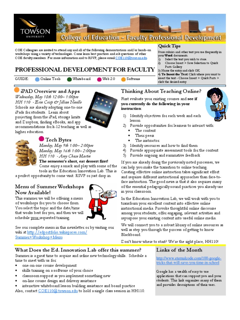 Summer Workshops for Faculty Development | PDF | Text Messaging ...