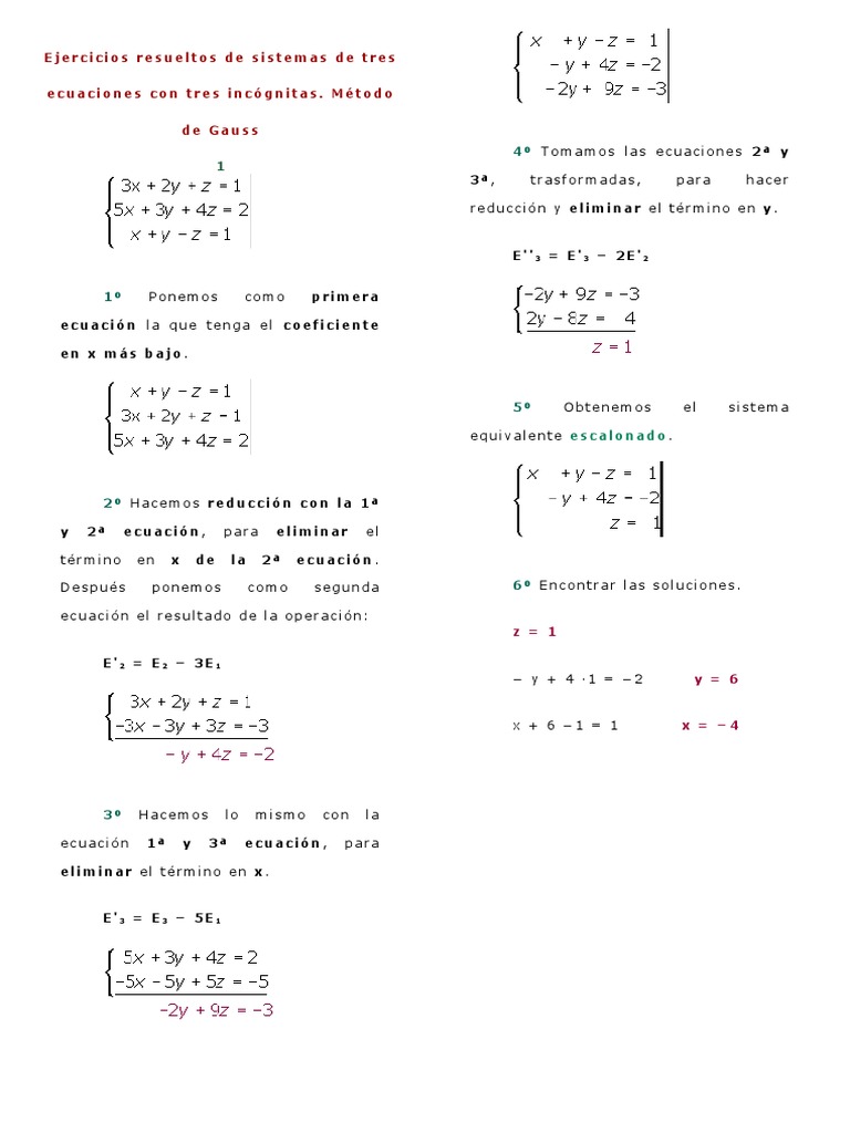 Ejercicios Resueltos de Sistemas de Tres Ecuaciones Con Tres Incógnitas ...