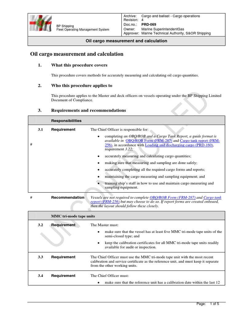 Oil Cargo Measurement Procedures Guide | PDF | Density | Petroleum