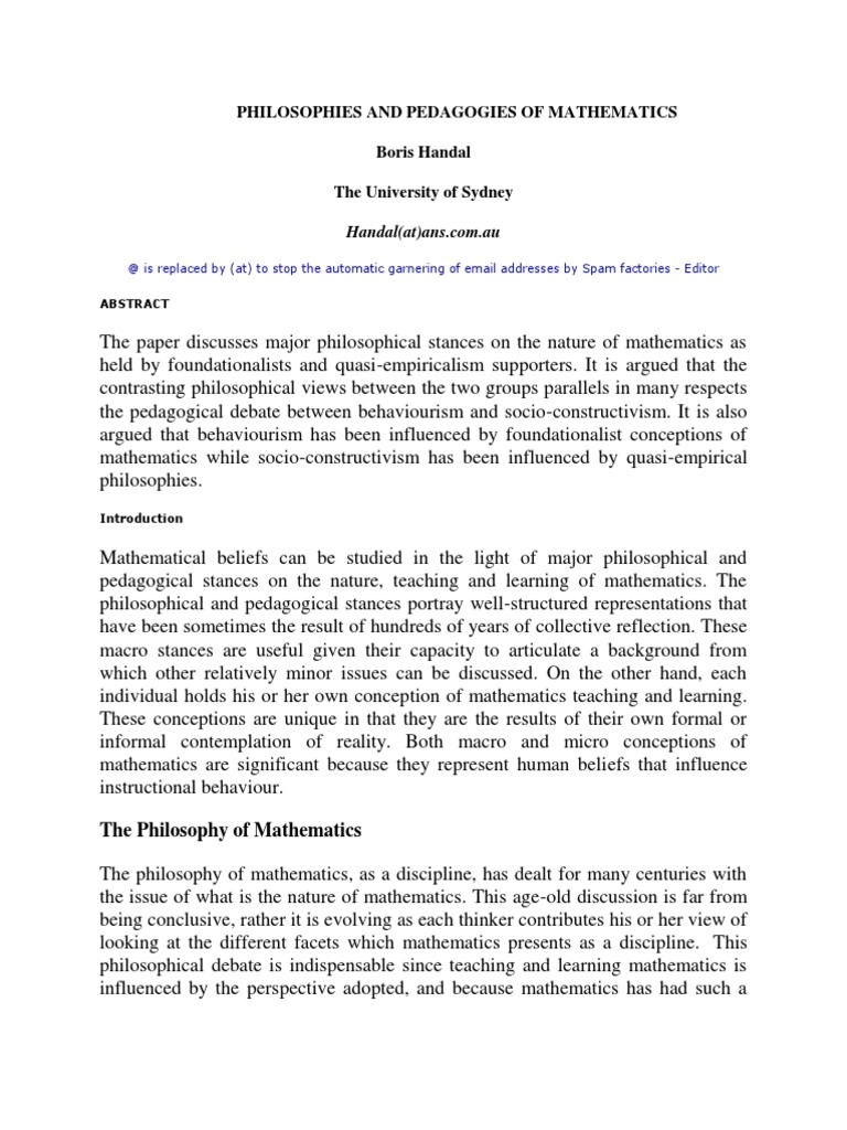 Philosophies of Mathematics Education | PDF | Constructivism ...
