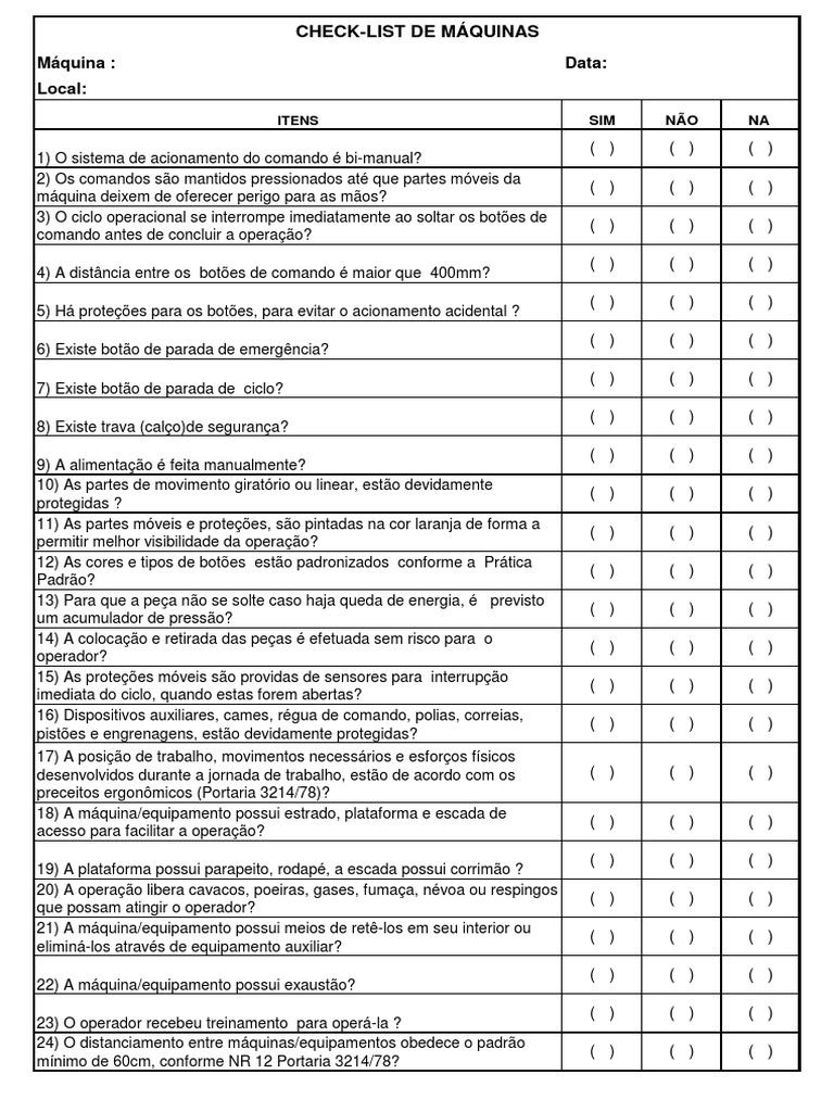 Check List Máquinas | PDF