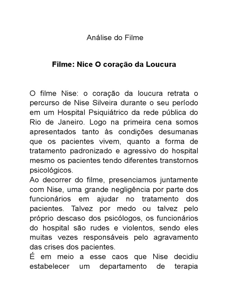 Analise Do Filme Nice - No Coração Da Loucura | PDF
