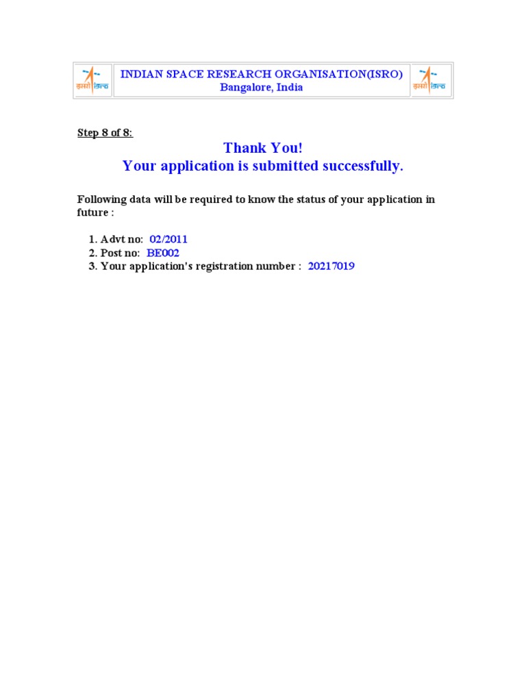 Thank You! Your Application Is Submitted Successfully.: Step 8 of 8 | PDF