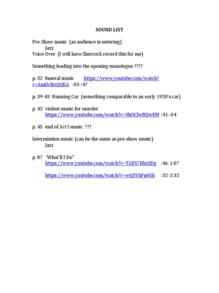 Soundtrack List for Theatrical Production | PDF | Art