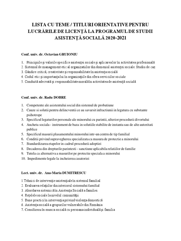Lista Cu Teme Licenta As | PDF
