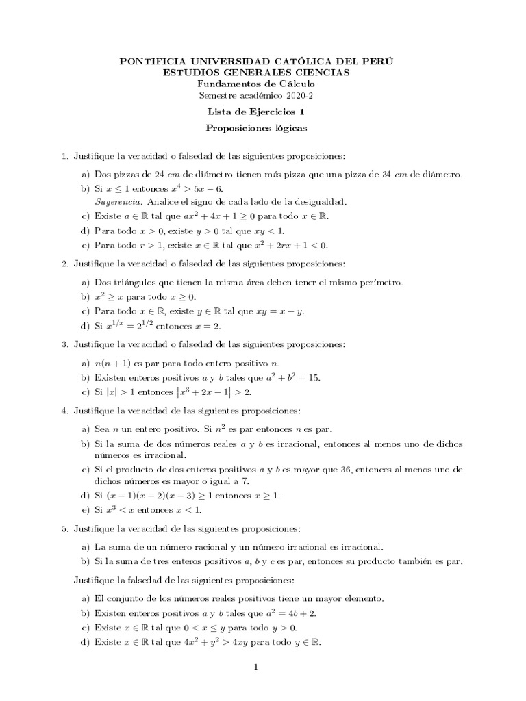 Lista de Ejercicios 1 | PDF | Entero | Proposición