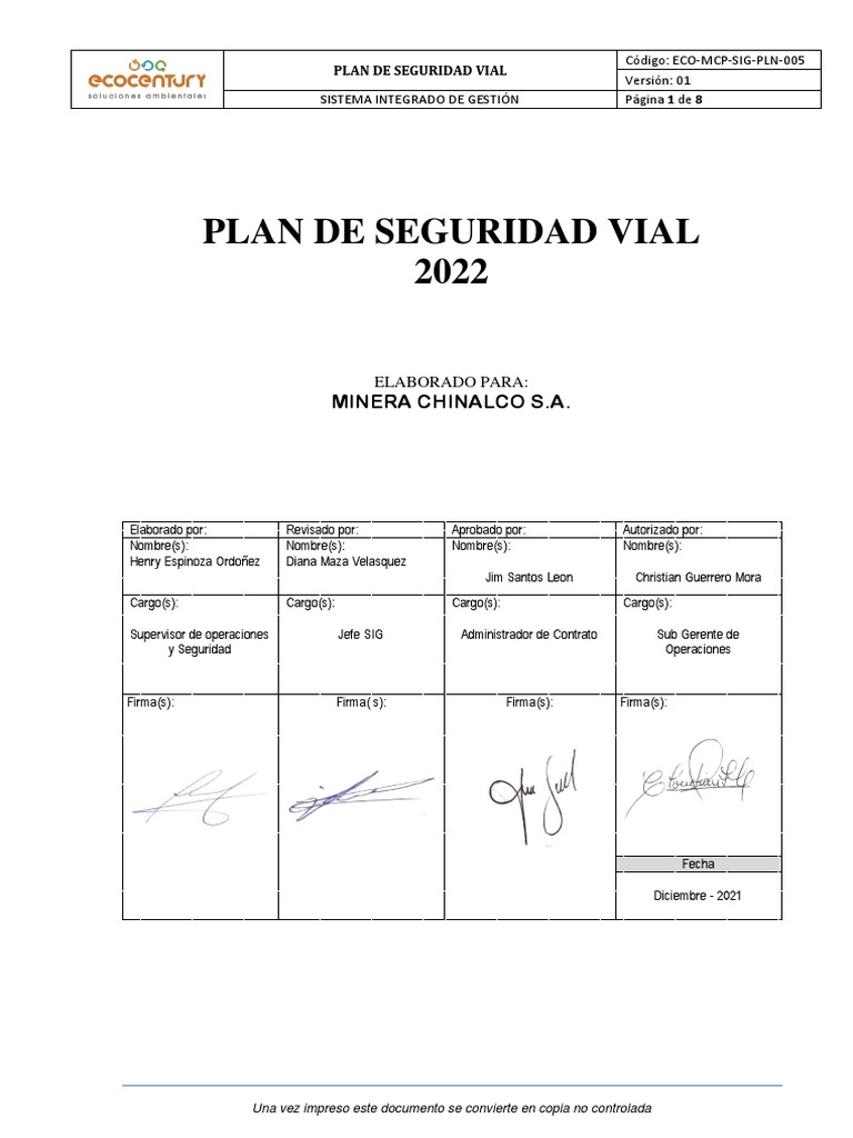 Plan de Seguridad Vial 2022 | PDF
