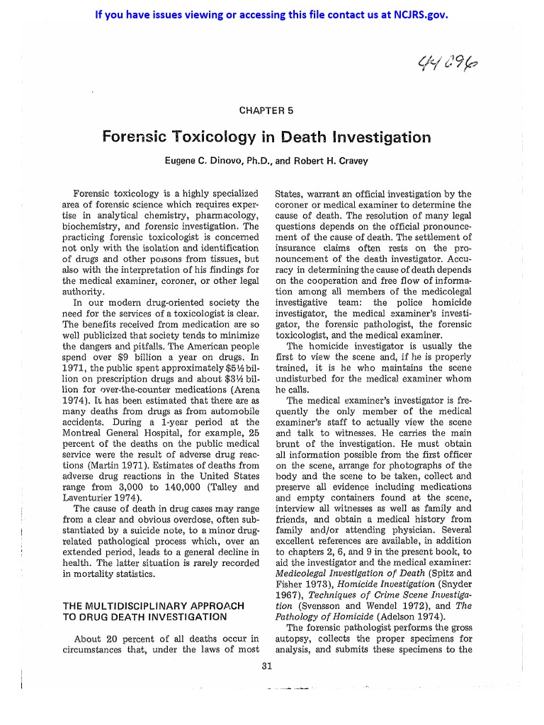 Forensic Toxicology in Death Investigation PDF Chromatography Spectrophotometry