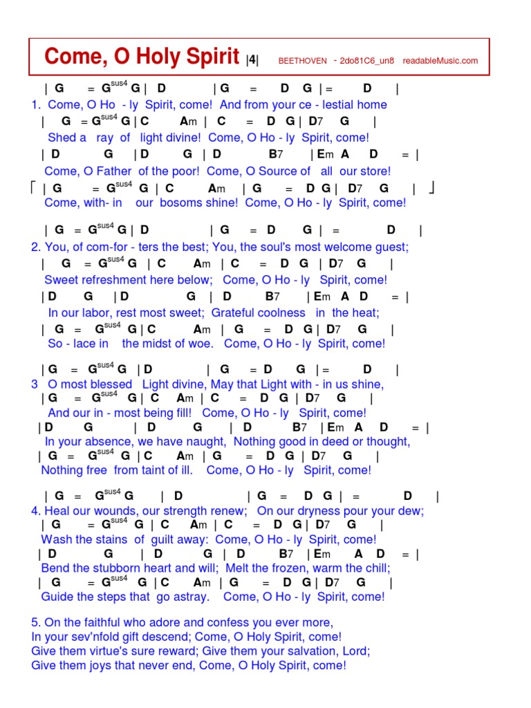 Come, O Holy Spirit Lyrics & Chords | PDF | Systematic Theology ...