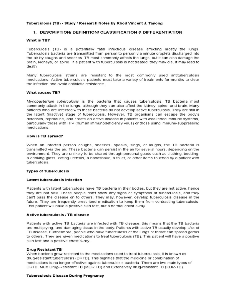 Tuberculosis Overview and Diagnosis | PDF | Tuberculosis | Medical ...