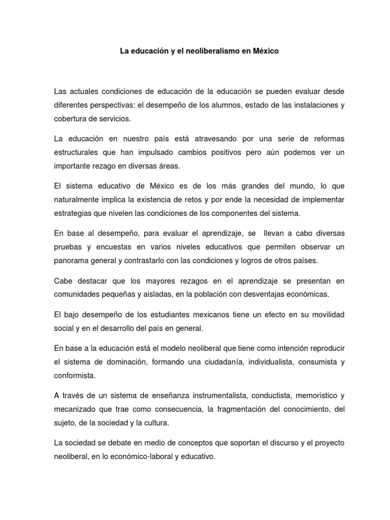 Educacion y Neoliberalismo en Mexico | PDF