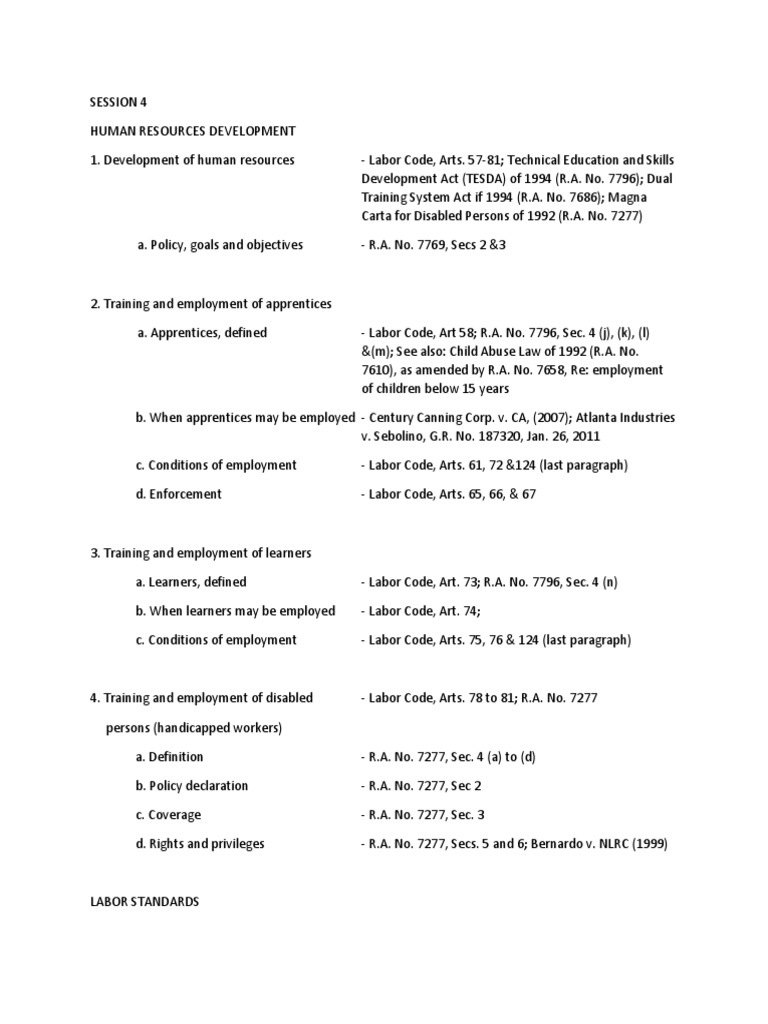 SESSION 4 Labor Standards PDF Labour Law Employment