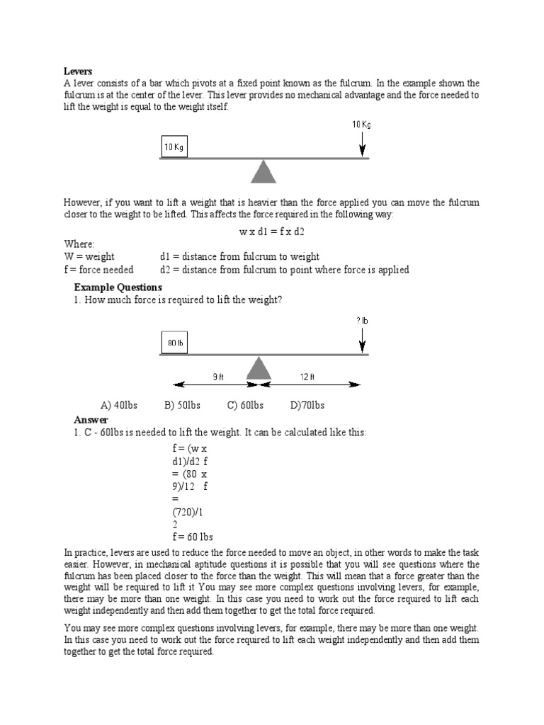 Lever Mechanics and Calculations | PDF | Lever | Physical Quantities