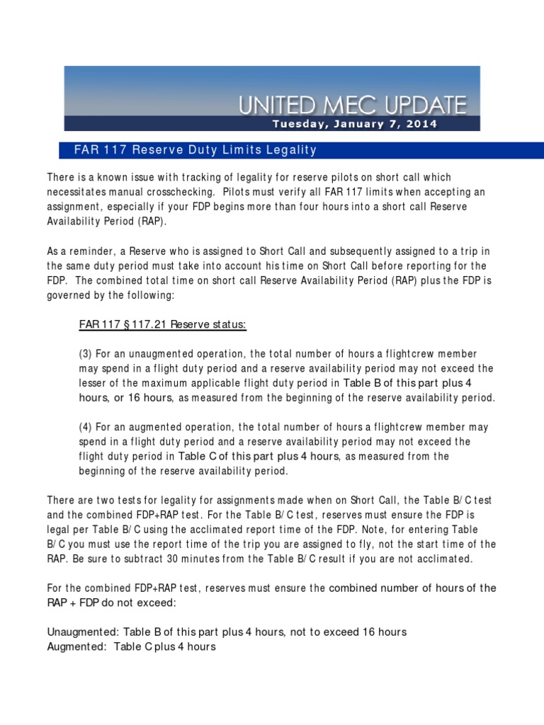 FAR 117 Reserve Duty Limits Legality | PDF
