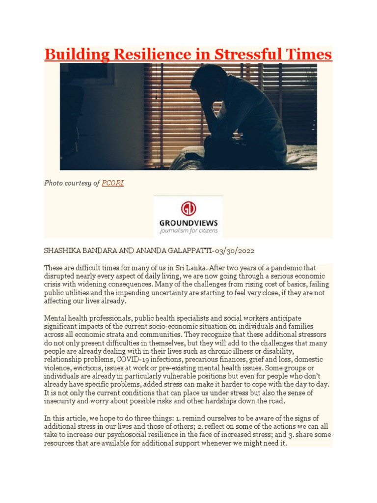 Building Resilience in Stressful Times | PDF | Psychological Resilience ...