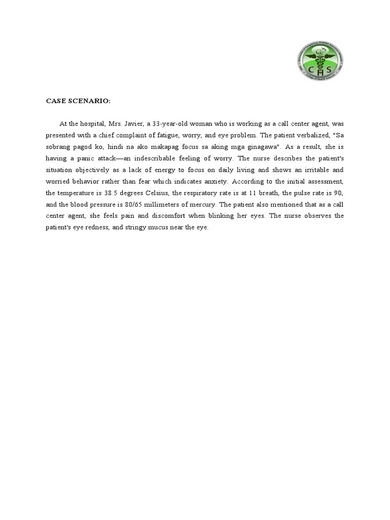 Case Scenario | PDF | Nursing | Anxiety