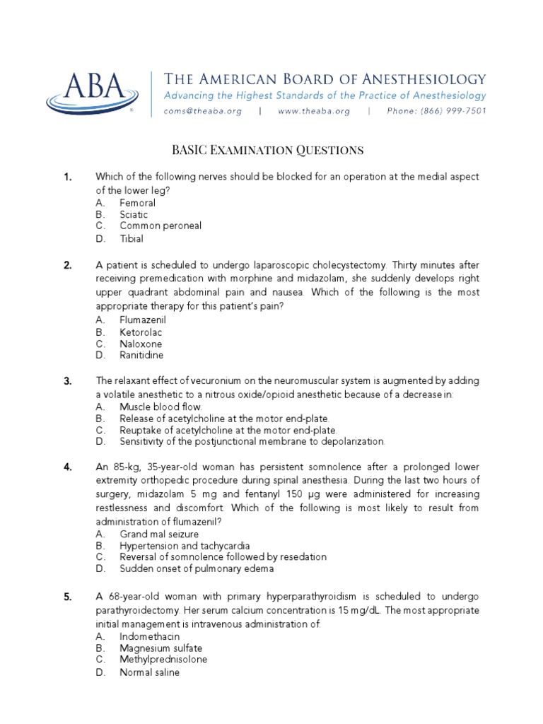 BASIC Questions PDF Anesthesia Physiology