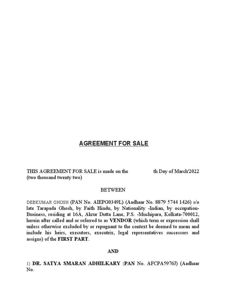 Final AGREEMENT FOR SALE | PDF | Probate | Common Law