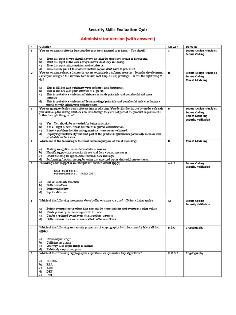 Security Quiz Administrator Version With Answers | PDF | Cryptography