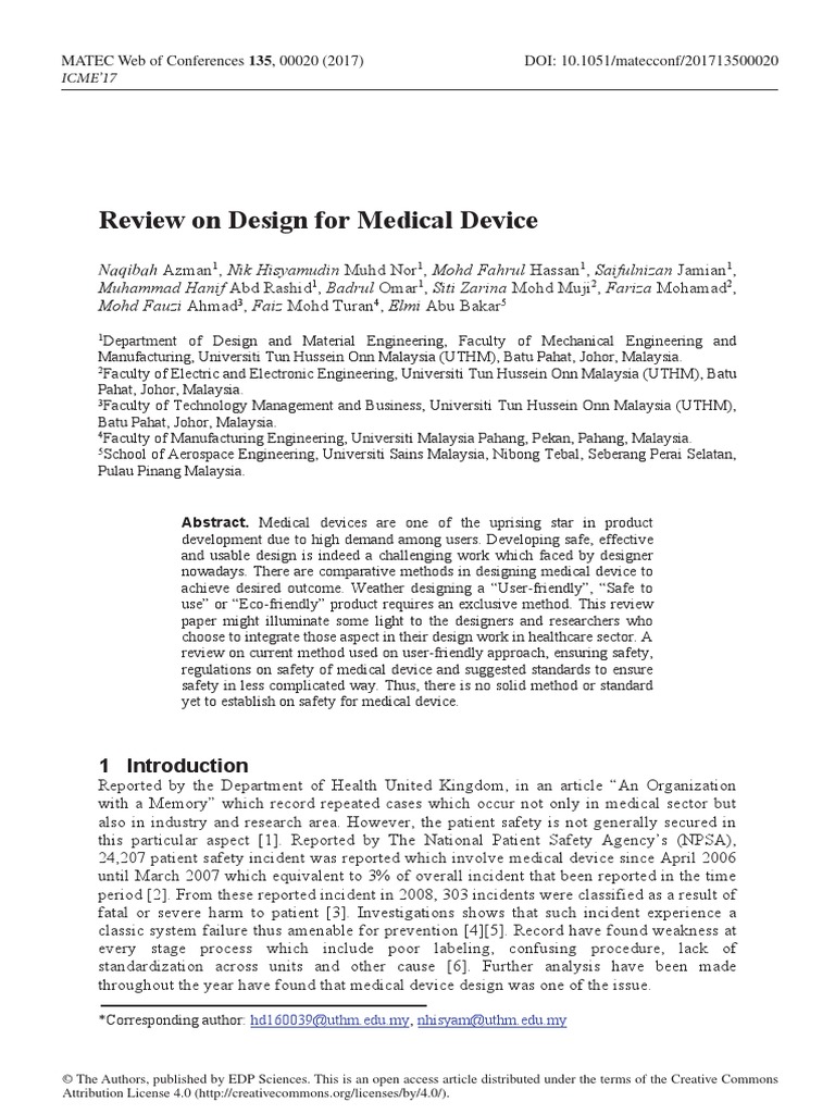 Review On Design For Medical Device | PDF | Medical Device | Usability