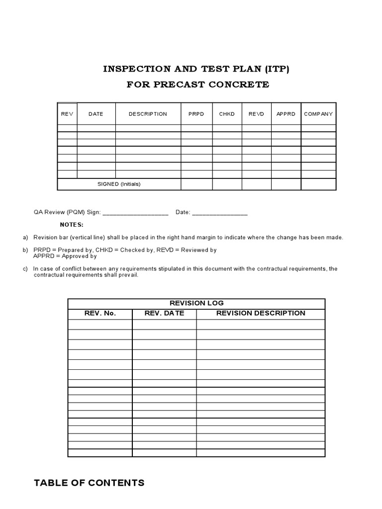 Precast Concrete Inspection Test Plan | PDF | Concrete | Specification ...