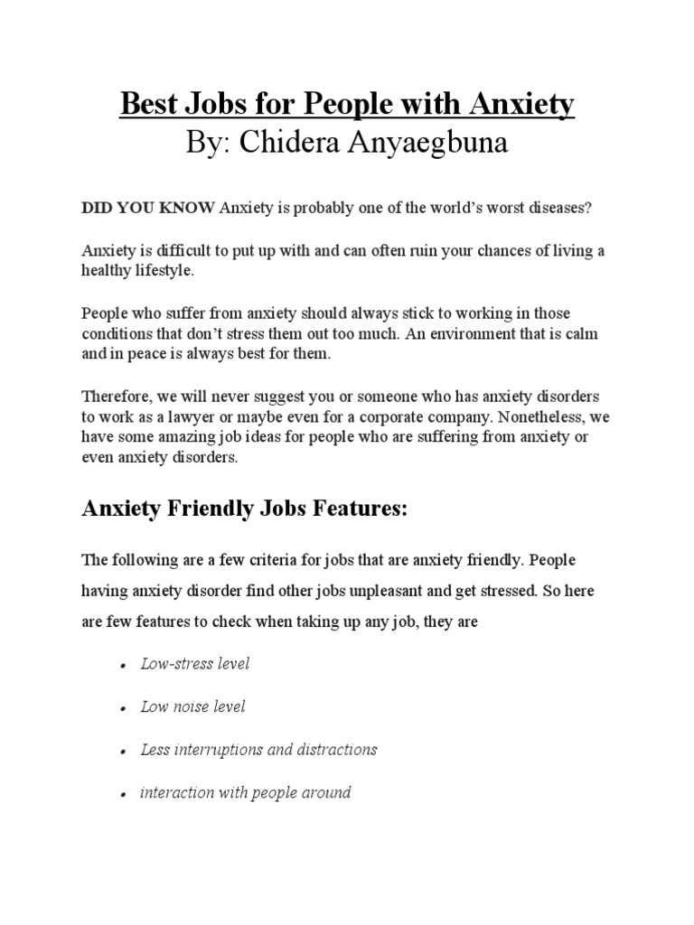 Best Jobs For People With Anxiety Article PDF Anxiety Generalized