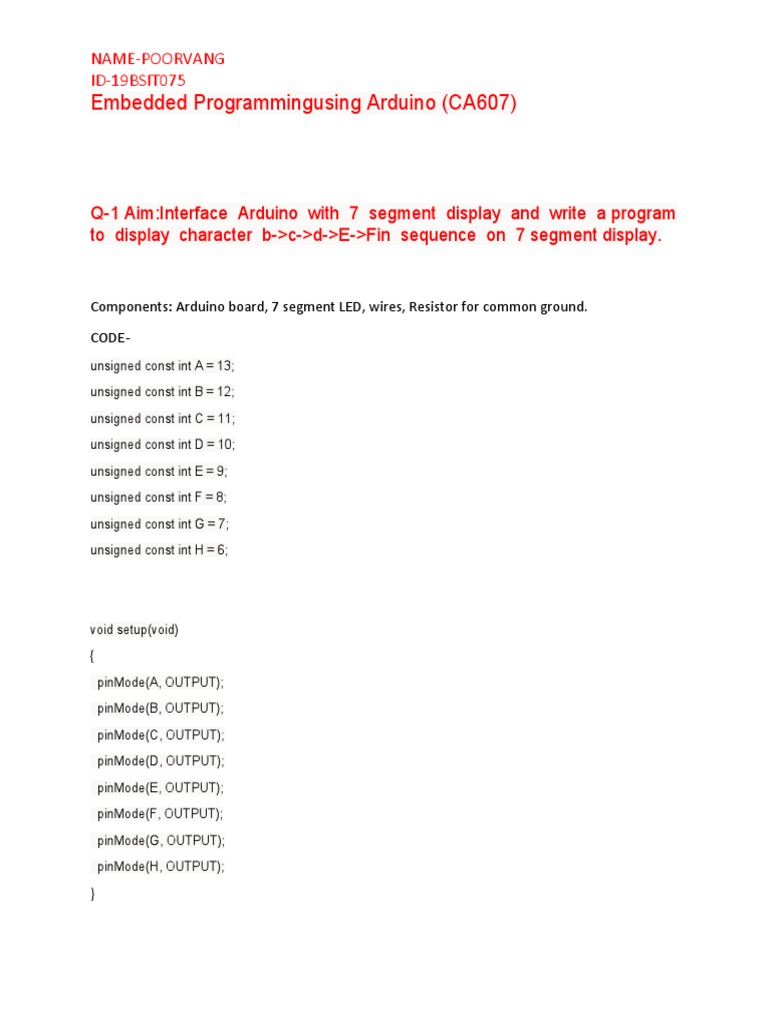 Arduino 7-Segment Display Program | PDF | Computer Programming | Computing