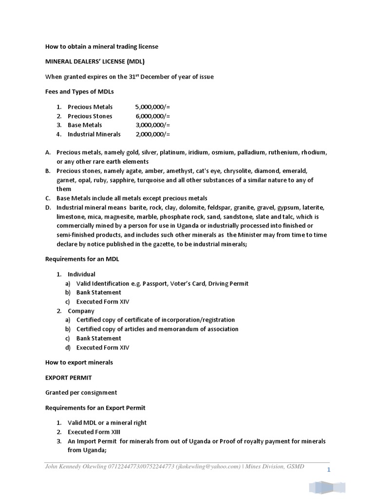 How To Obtain A Mineral Trading License Mineral Dealers' License (MDL