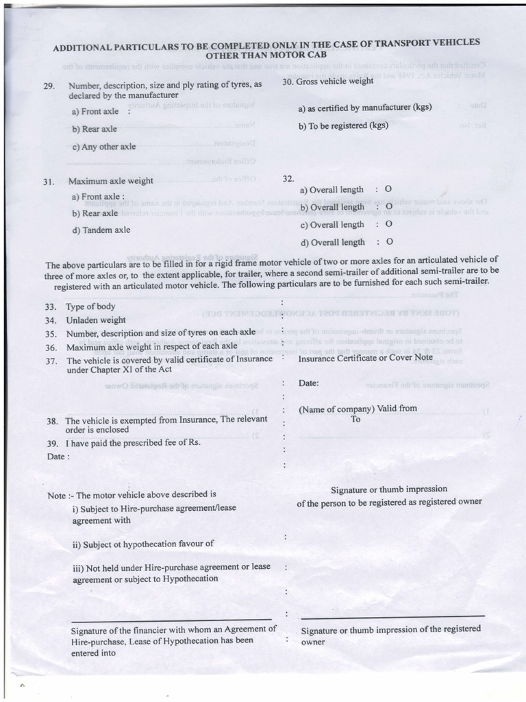 Vehicle Registration Details Form | PDF | Semi Trailer Truck | Vehicles