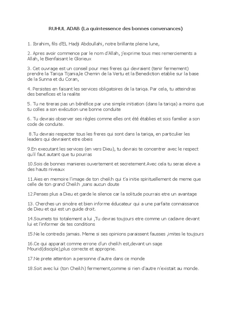 Ruhul Adab : Guide Spirituel Tijani | PDF | Allah | Doctrines et ...