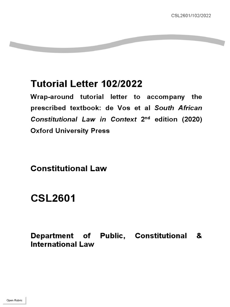 Tutorial Letter 102: Constitutional Law | PDF | Separation Of Powers ...