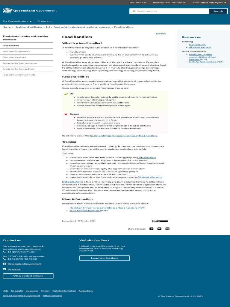 Food Handlers What Is A Food Handler? PDF Foods Food Safety