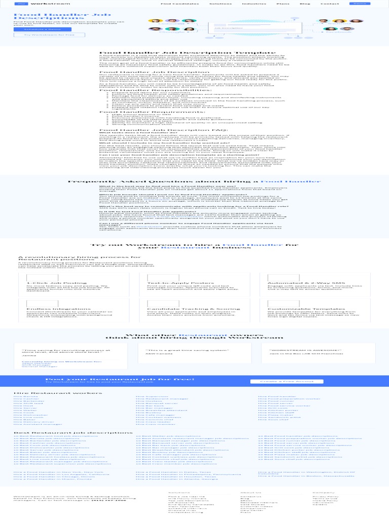 Food Handler Job Description Template PDF Waiting Staff Foods